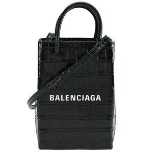 Balenciaga Shopping Bag Phone Holder handbag black crocodile embossed leather